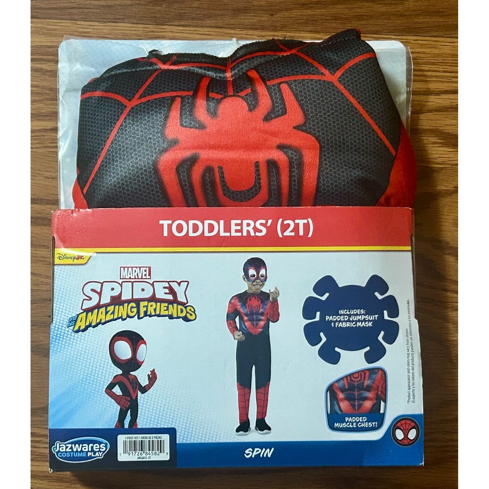 Spiderman Spin Miles Morales Halloween Costume Jumpsuit Mask Toddler Boys 2T New